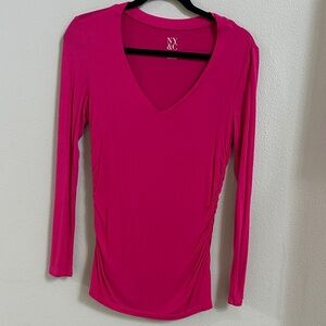 New York & Company Fuchsia V-Neck Blouse